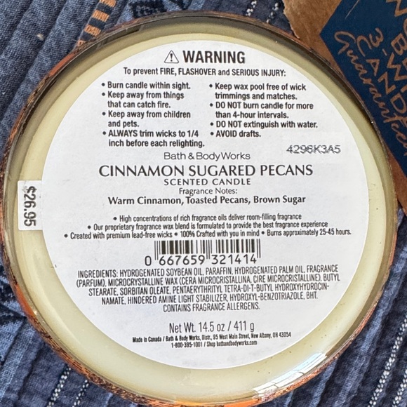 Bath & Body Works Plaid Cinnamon Sugared Pecans Scented 3 Wick Candle - Picture 6 of 7